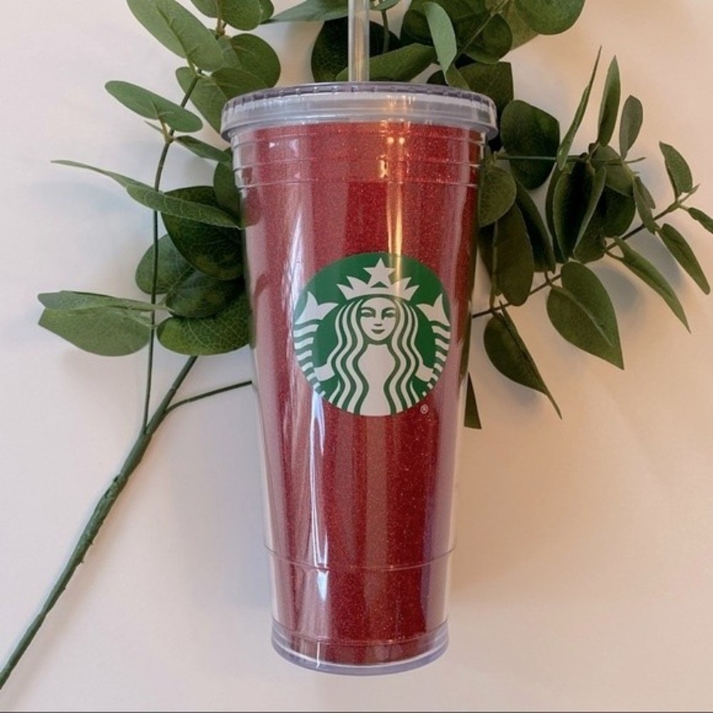 Starbucks 20oz Red Glitter Holiday Limited Edition Tumbler with Straw